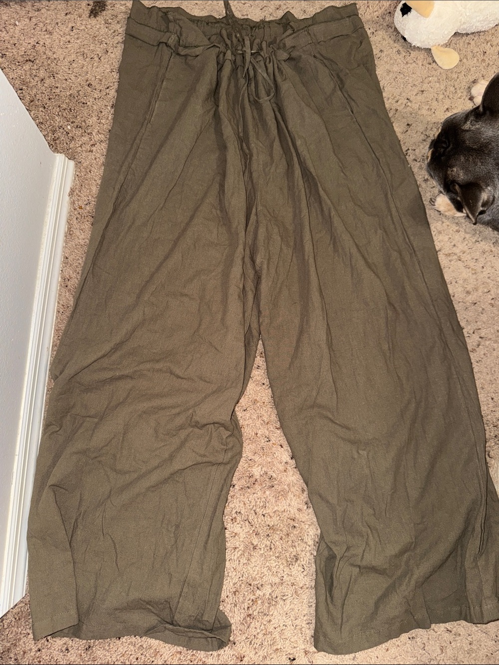 Men's Olive Drawstring Wide-Leg Pants